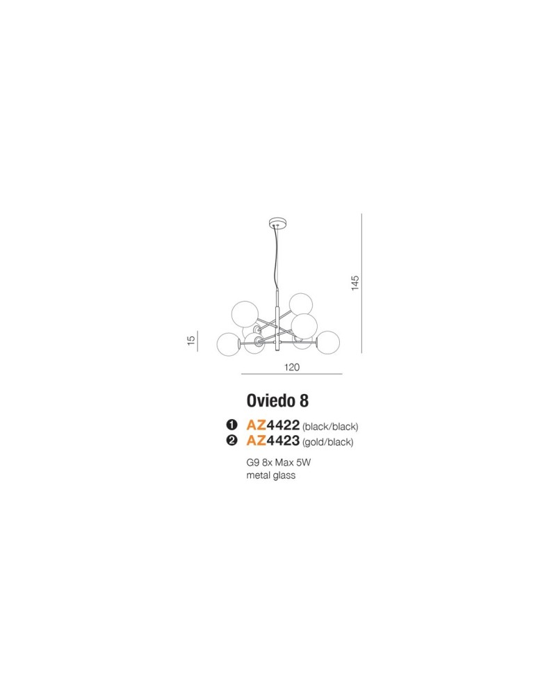 Pendant lamps - AZzardo OVIEDO 8 8xG9 Gold/Black Pendant AZ4423 - product kolory-swiatla.pl 7