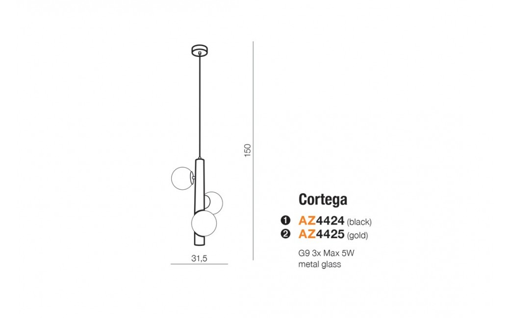 AZzardo CORTEGA 3xG9 Czarny Wisząca AZ4424