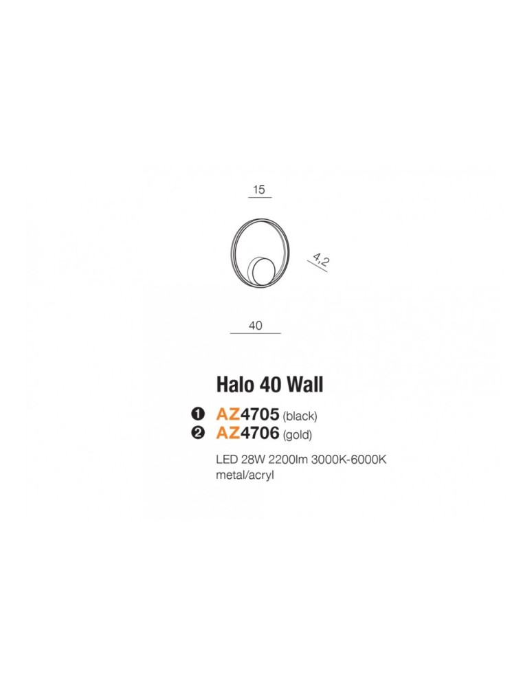 Ring wall lamps - AZzardo HALO 40 LED 28W 2200lm 3000K Black Wall mounted AZ4705. - product kolory-swiatla.pl 3