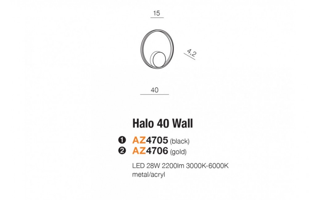 AZzardo HALO 40 LED 28W 2200lm 3000K Czarny Ścienna AZ4705