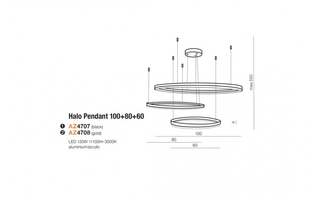 AZzardo HALO 100+80+60 LED 130W 11100lm 3000K Złoty Wisząca AZ4708