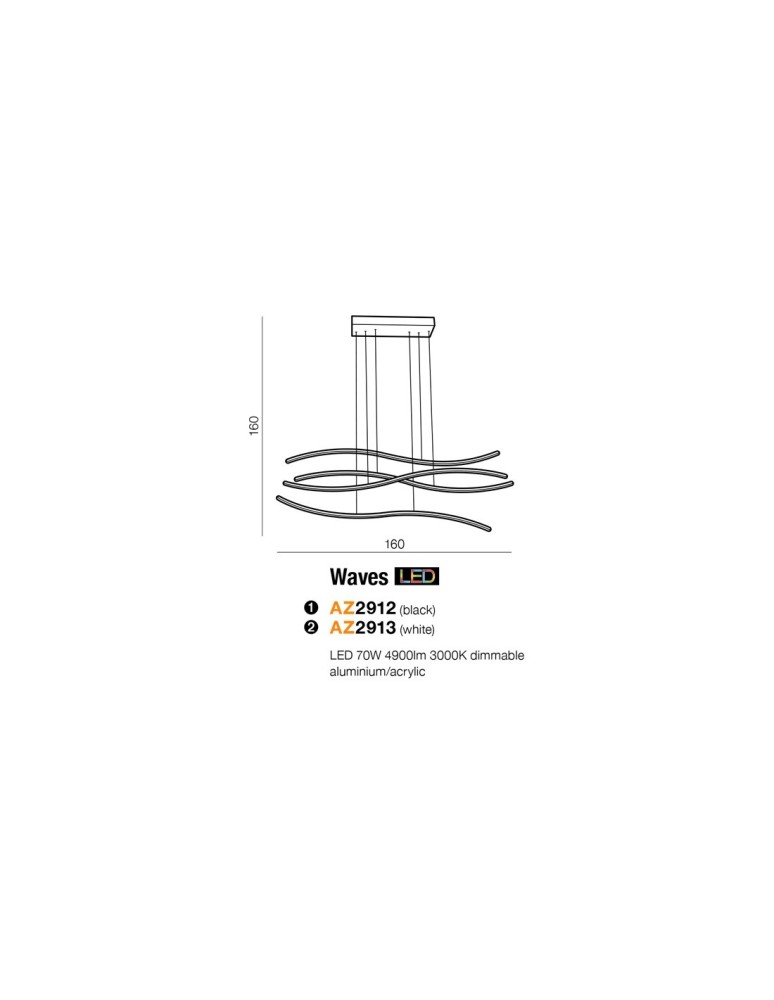 LED pendant lamps - Azzardo WAVES LED 70W 4900lm 3000K dimmable Gold Pendant AZ4058. - product kolory-swiatla.pl 3