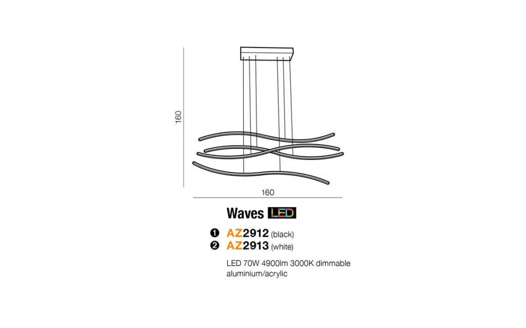 Azzardo WAVES LED 70W 4900lm 3000K ściemnialna Złoty Wisząca AZ4058