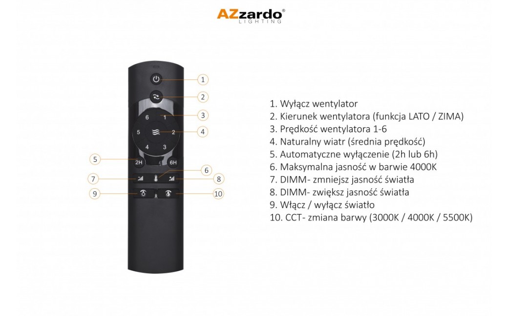 Azzardo VENETI LED 18W 1400lm 3000K-5500K Czarny/drewno tekowe Sufitowa/Wiatrak sterowana AZ4450