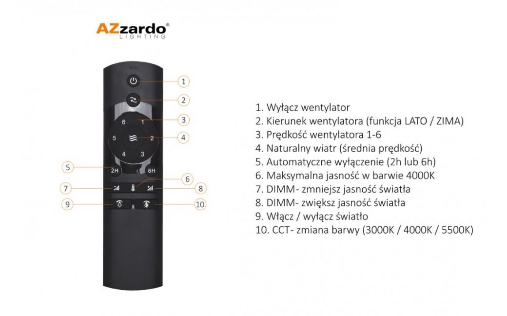 Azzardo VINCA LED 18W 1400lm 3000K-5500K Czarny Sufitowa/Wiatrak AZ4454