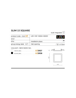 Azzardo SLIM SQUARE 15 LED 12W 1000lm 4000K IP44 Black Recessed AZ4377. - product 2