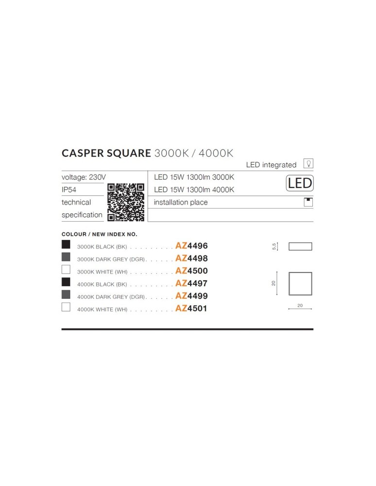Outdoor ceiling lamps - Azzardo CASPER SQUARE IP54 LED 15W 1300lm 4000K Outdoor Dark Gray Ceiling Fixture AZ4499 - product kolory-swiatla.pl 3