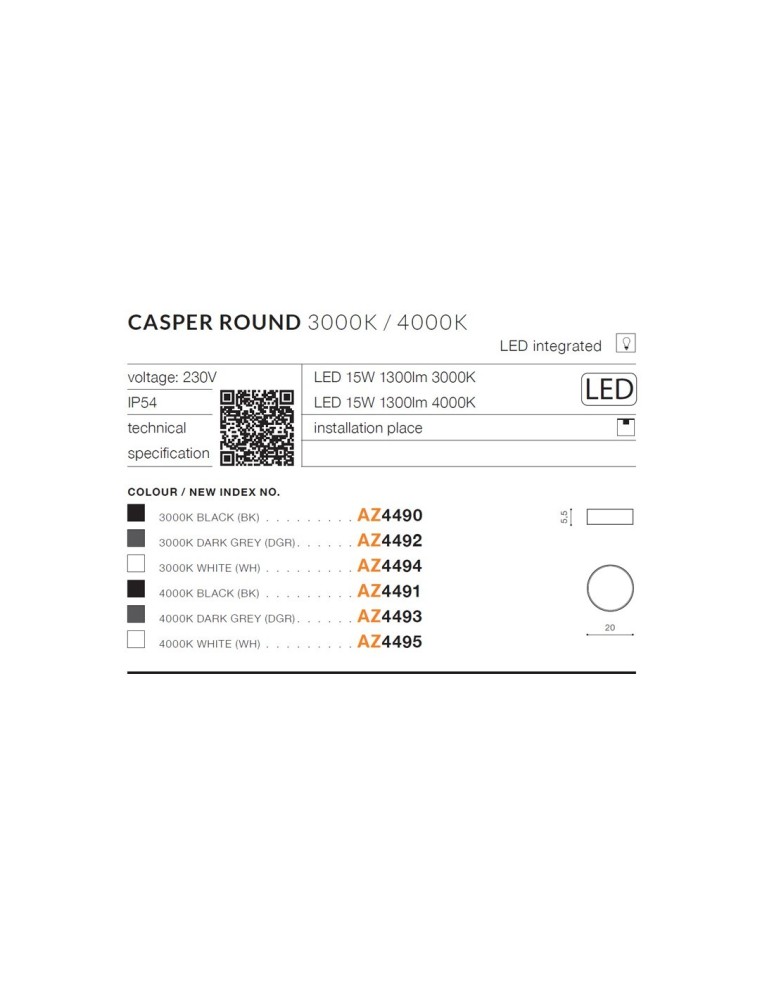 Outdoor ceiling lamps - Azzardo CASPER ROUND IP54 LED 15W 1300lm 4000K Outdoor White Ceiling Light AZ4495. - product kolory-swiatla.pl 2