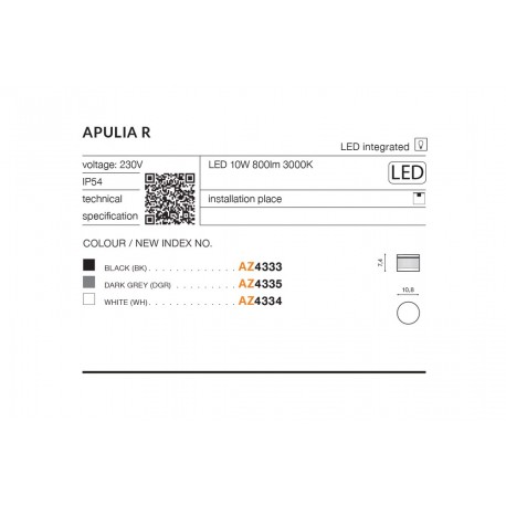 Azzardo APULIA R IP54 LED 10W 800lm 3000K Zewnętrzna Czarny Sufitowa AZ4333