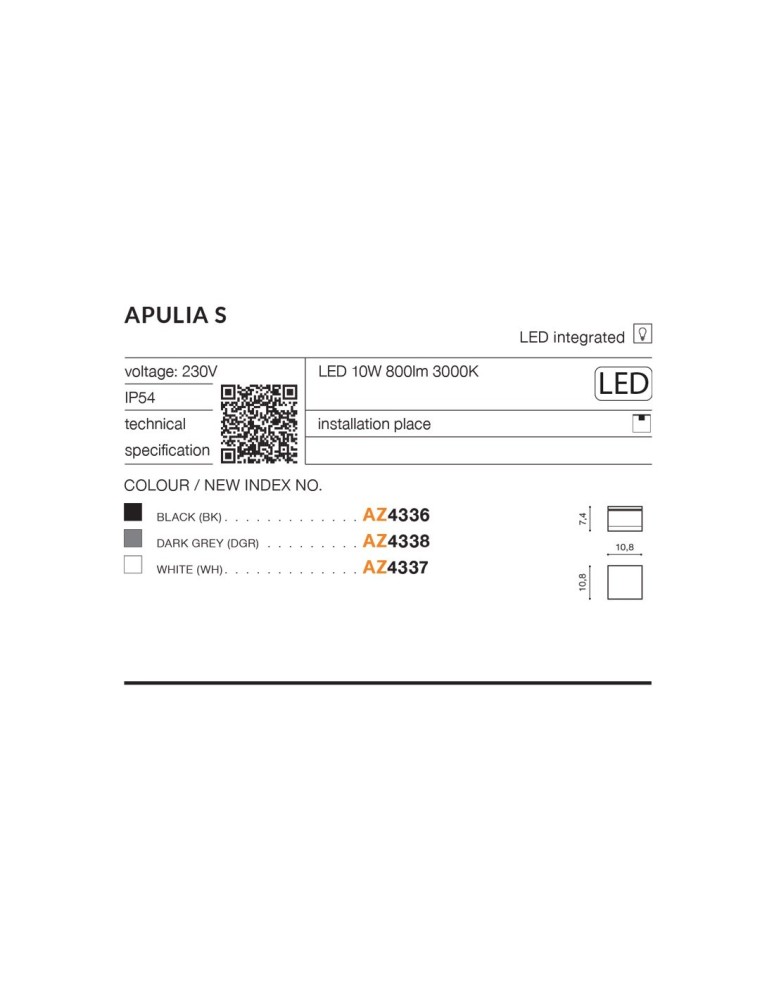 Outdoor ceiling lamps - Azzardo APULIA S IP54 LED 10W 800lm 3000K Outdoor Black Ceiling Light AZ4336. - product kolory-swiatla.pl 3
