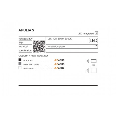 Azzardo APULIA S IP54 LED 10W 800lm 3000K Zewnętrzna Czarny Sufitowa AZ4336