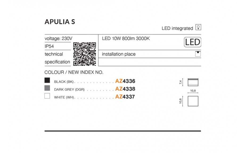Azzardo APULIA S IP54 LED 10W 800lm 3000K Zewnętrzna Czarny Sufitowa AZ4336