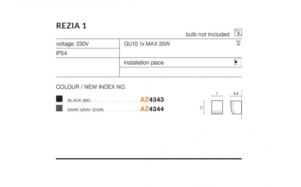 Azzardo REZIA 1 IP54 1xGU10 Zewnętrzna Czarny Ścienna AZ4343