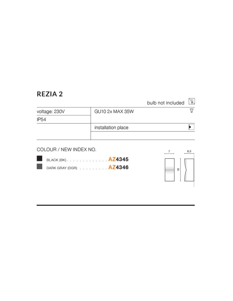 Outdoor wall lamps - Azzardo REZIA 2 IP54 2xGU10 Outdoor Dark Grey Wall Mount AZ4346 - product kolory-swiatla.pl 3