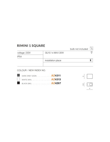 Azzardo RIMINI 1 SQUARE IP54 1xGU10 Outdoor Dark Grey Wall Mount AZ4311. - product 2