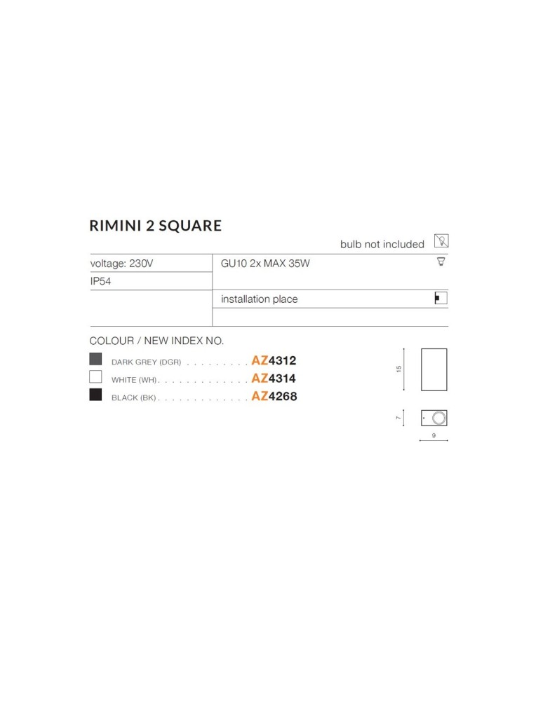 Outdoor wall lamps - Azzardo RIMINI 1 SQUARE IP54 1xGU10 Outdoor Dark Grey Wall Mount AZ4312. - product kolory-swiatla.pl 3
