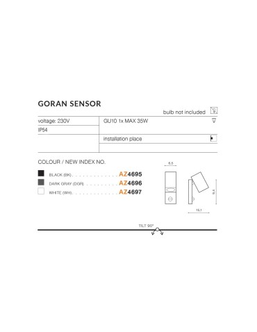 Azzardo GORAN IP54 SENSOR 1xGU10 Outdoor Dark Grey Wall Mount AZ4696. - product 2