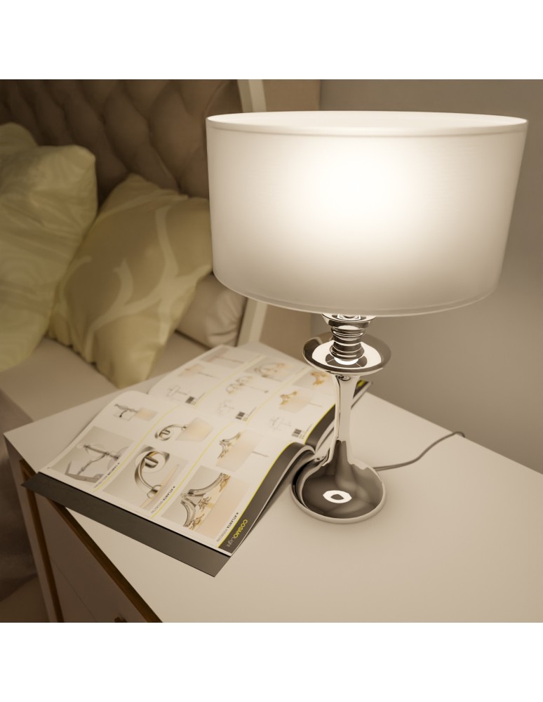 Table lamps with lampshade - CosmoLight ABU DHABI table lamp T01413CH-WH chrome. - product kolory-swiatla.pl 2