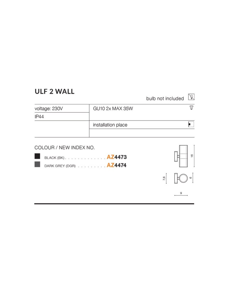 Outdoor wall lamps - Azzardo ULF 2 IP44 2xGU10 Outdoor Dark Grey Wall Mount AZ4474 - product kolory-swiatla.pl 3
