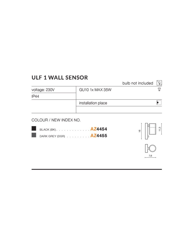 Outdoor lights with motion sensor - Azzardo ULF 1 IP44 SENSOR 1xGU10 Outdoor Black Wall Mount AZ4454 - product kolory-swiatla.pl 2