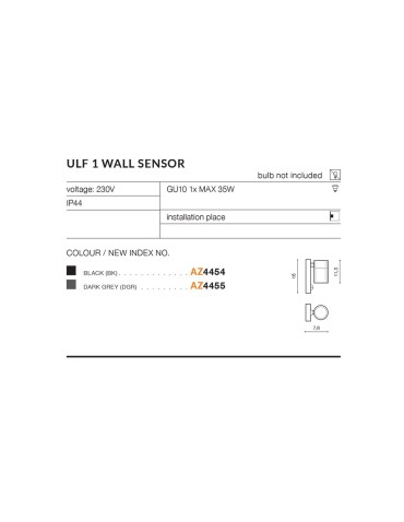 Azzardo ULF 1 IP44 SENSOR 1xGU10 Zewnętrzna Ciemny Szary Ścienna AZ4455 - produkt 2
