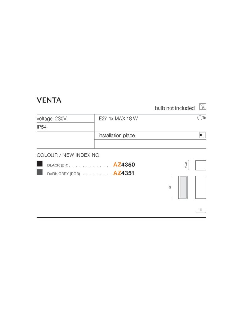 Outdoor wall lamps - Azzardo VENTA IP54 1xE27 Outdoor Dark Grey Wall Mount AZ4351 - product kolory-swiatla.pl 5