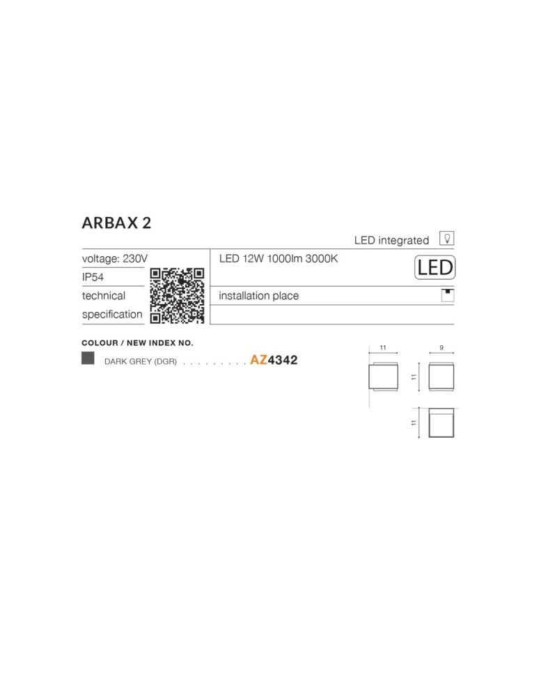 Outdoor wall lamps - Azzardo ARBAX 2 IP54 LED 12W 1000lm 3000K Outdoor Dark Grey Wall Mount AZ4342 - product kolory-swiatla.pl 4
