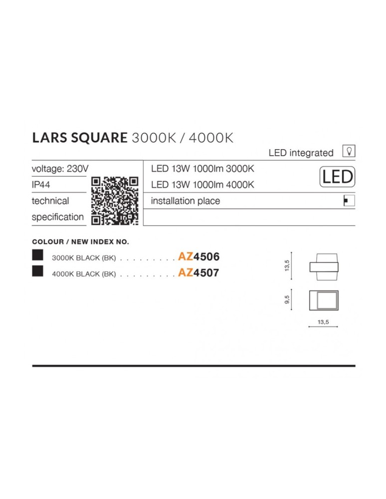 Outdoor wall lamps - Azzardo LARS SQUARE IP54 LED 13W 1000lm 4000K Outdoor Black Wall Mount AZ4507. - product kolory-swiatla.pl 2