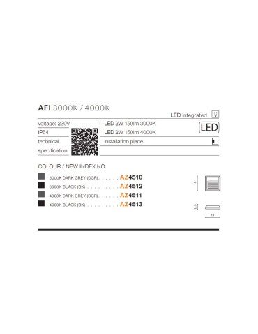 Azzardo AFI IP54 LED 2W 150lm 3000K Zewnętrzna Czarny Ścienna AZ4512 - produkt 2