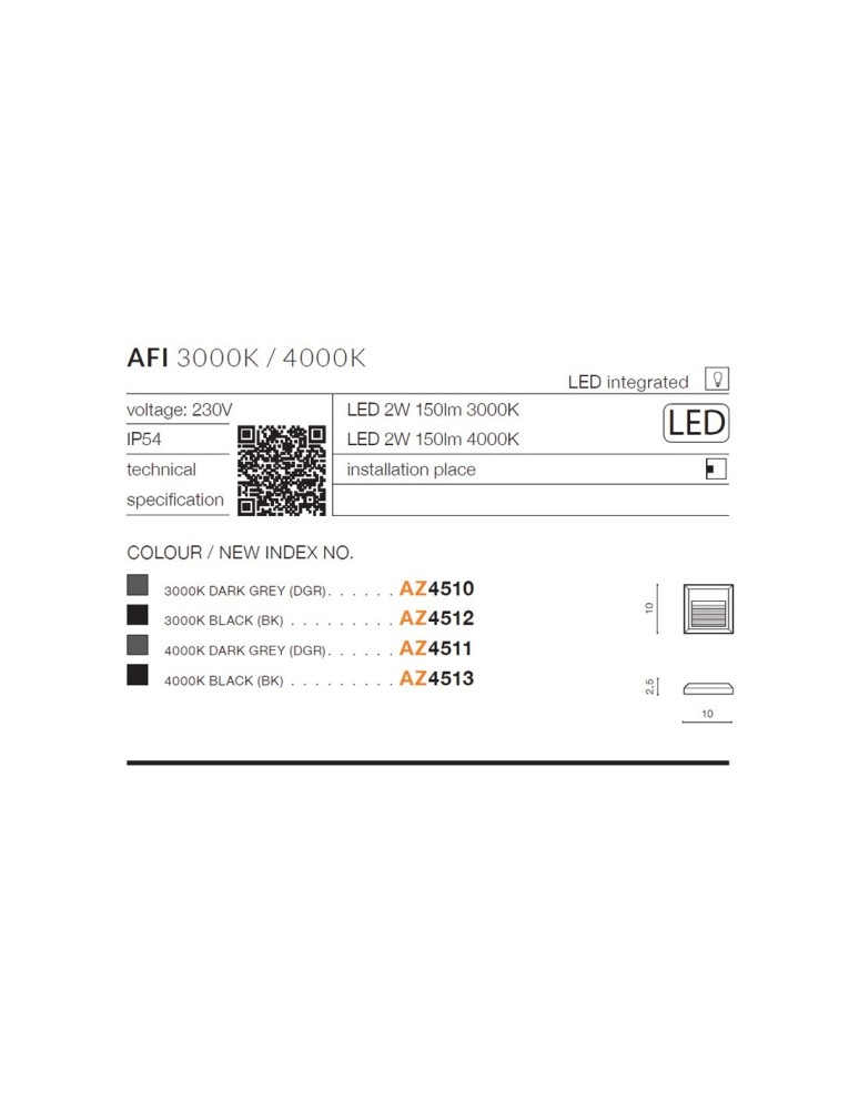 Lamps for path lighting - Azzardo AFI IP54 LED 2W 150lm 3000K Outdoor Black Wall Mount AZ4512. - product kolory-swiatla.pl 2
