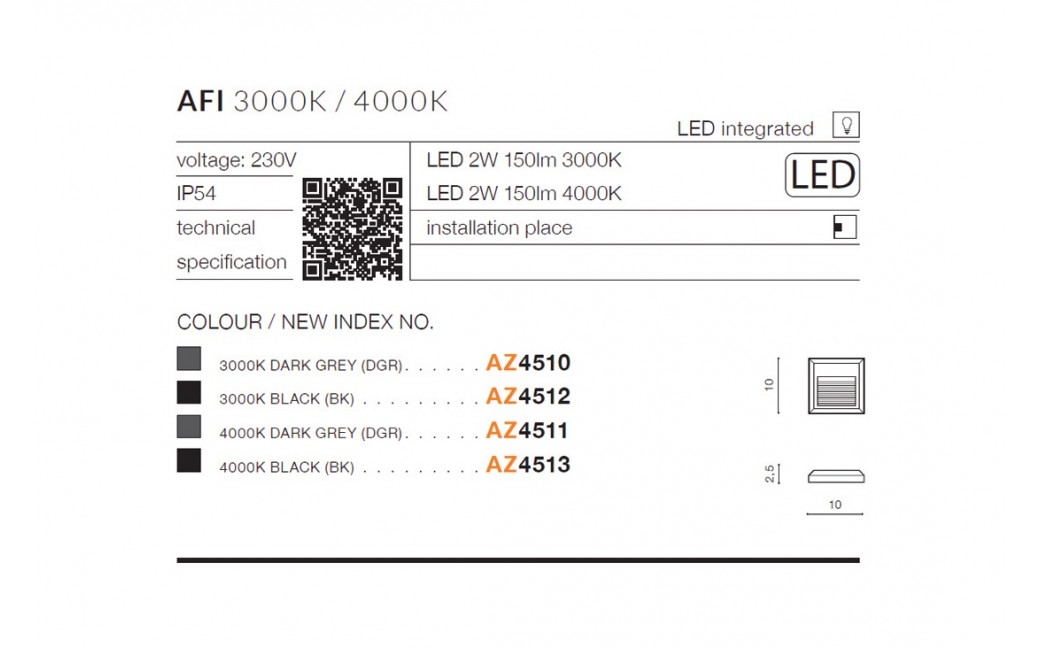 Azzardo AFI IP54 LED 2W 150lm 3000K Zewnętrzna Ciemny Szary Ścienna AZ44510