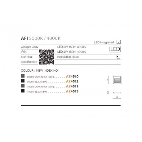 Azzardo AFI IP54 LED 2W 150lm 3000K Zewnętrzna Ciemny Szary Ścienna AZ44511