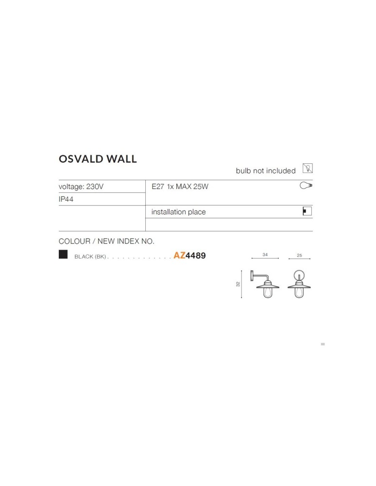 Outdoor wall lamps - Azzardo OSVALD IP44 1xE27 Outdoor Black Wall Mount AZ4489 - product kolory-swiatla.pl 6