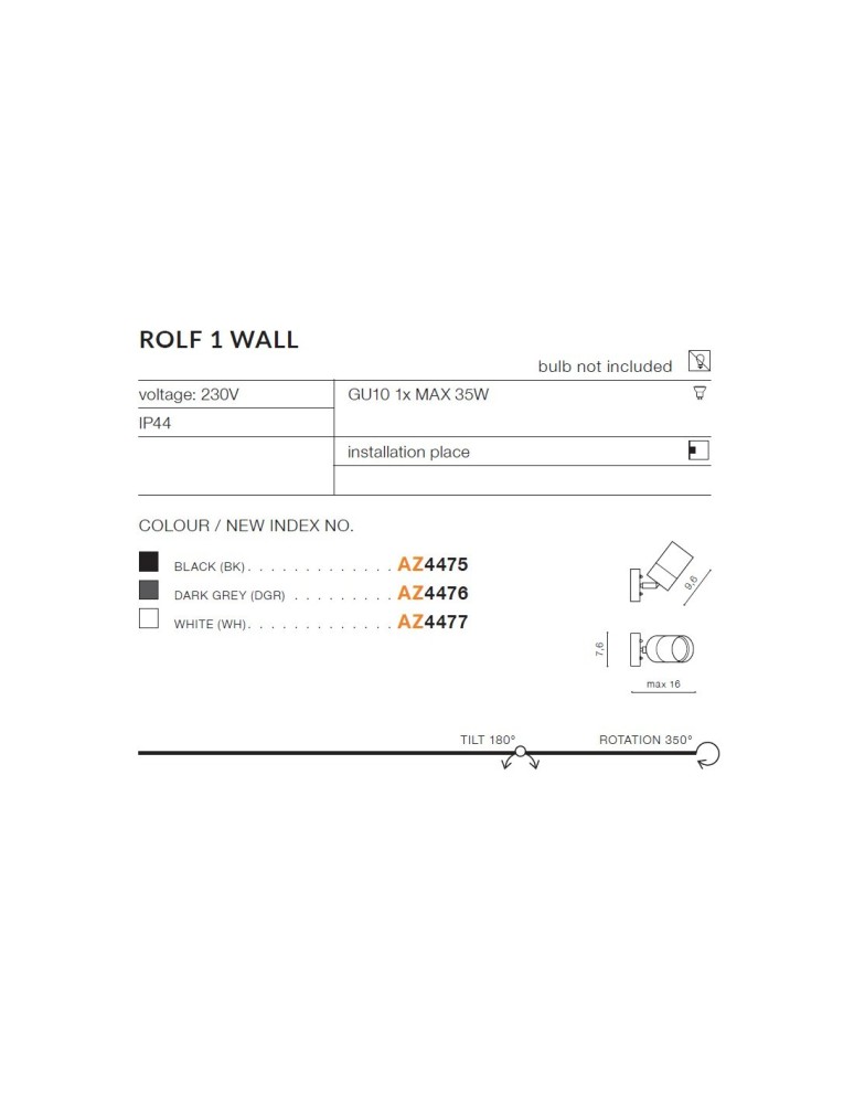 Outdoor spotlights and floodlights - Azzardo ROLF IP44 1xGU10 Outdoor Black Wall/ Ceiling Light AZ4475 - product kolory-swiatla.pl 4