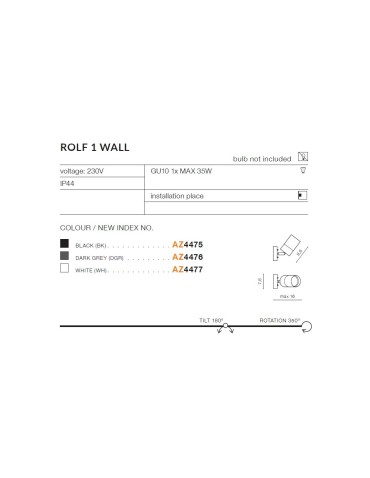 Azzardo ROLF IP44 1xGU10 Zewnętrzna Biały Ścienna/Sufitowa AZ4477 - produkt 2