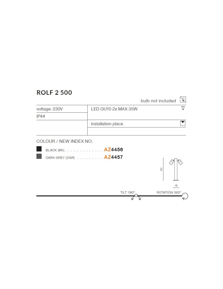 Standing garden lamps - Azzardo ROLF 2 500 IP44 2xGU10 Outdoor Black Standing AZ4456 - product kolory-swiatla.pl 3