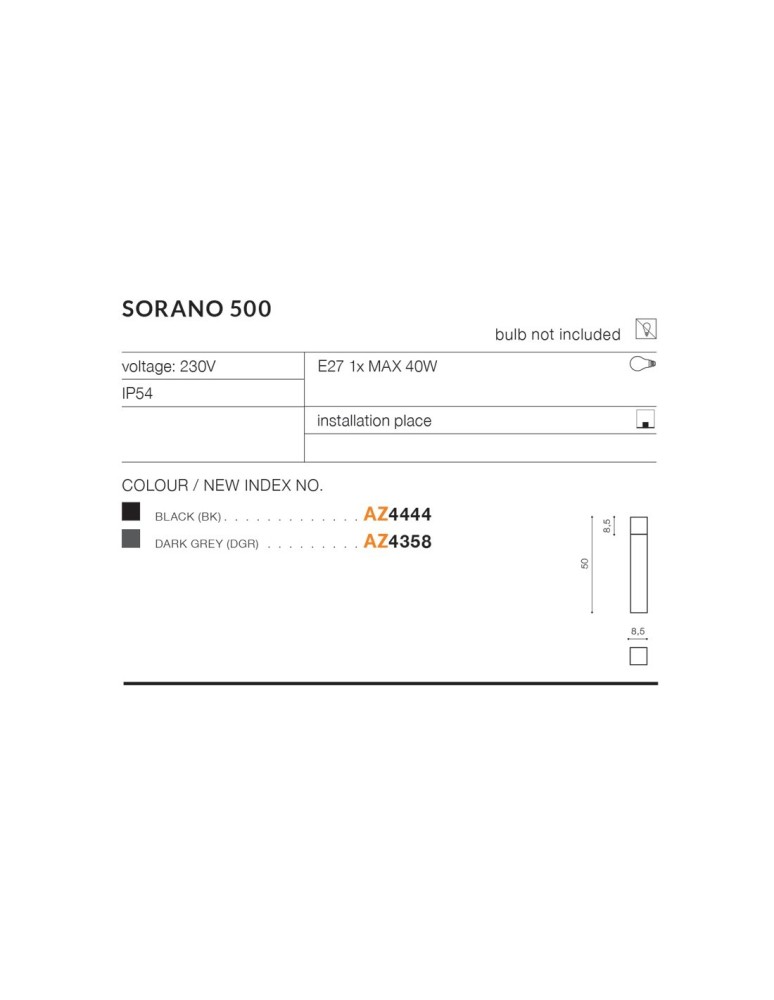 Standing garden lamps - Azzardo SORANO 500 IP44 1xE27 Outdoor Dark Grey Standing AZ4358 - product kolory-swiatla.pl 3