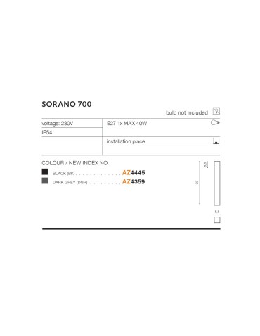 Azzardo SORANO 700 IP44 1xE27 Zewnętrzna Czarny Stojąca AZ4445 - produkt 2