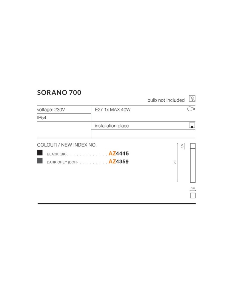 Standing garden lamps - Azzardo SORANO 700 IP44 1xE27 Outdoor Black Standing AZ4445 - product kolory-swiatla.pl 2
