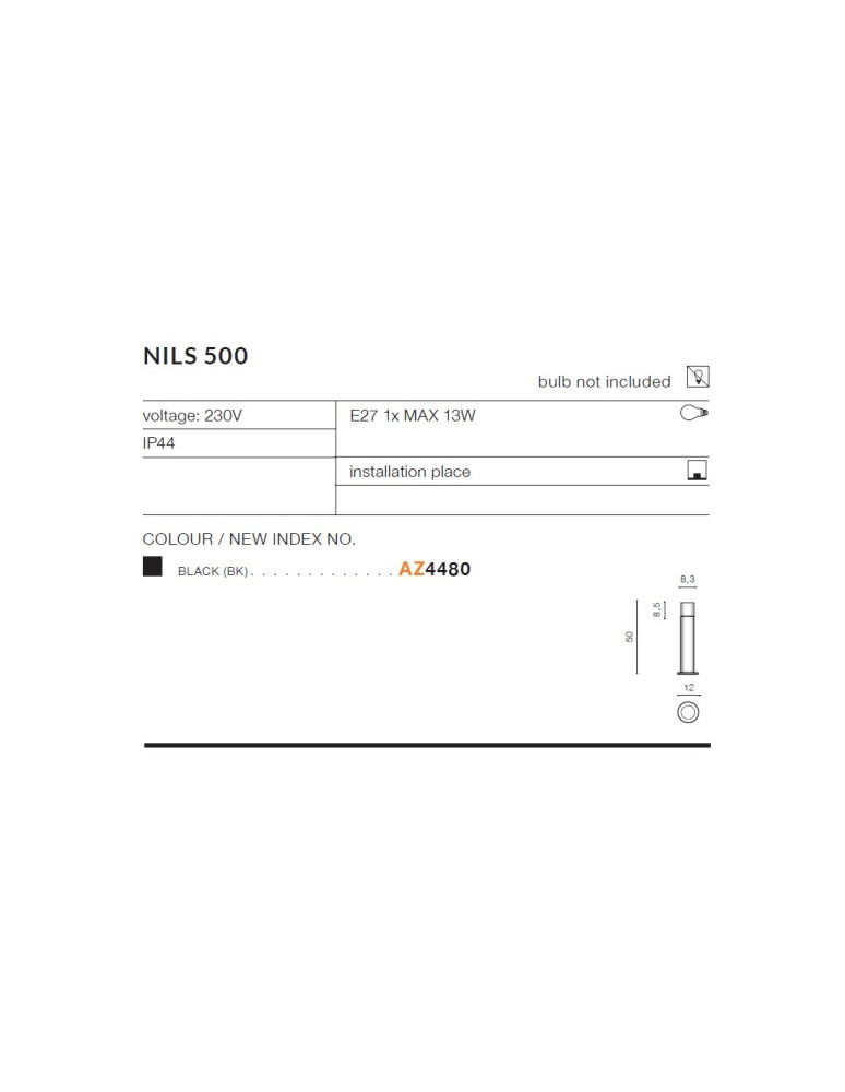 Standing garden lamps - Azzardo NILS 500 IP44 1xE27 Outdoor Black Standing AZ4480 - product kolory-swiatla.pl 5