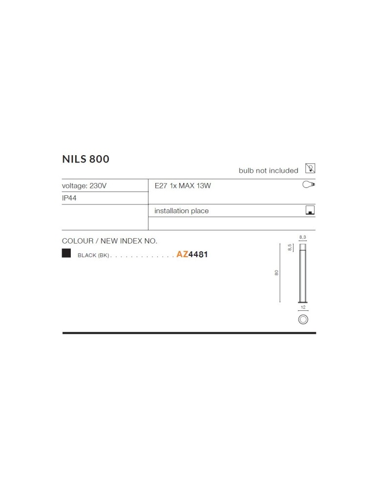 Standing garden lamps - Azzardo NILS 800 IP44 1xE27 Outdoor Black Standing AZ4481 - product kolory-swiatla.pl 4