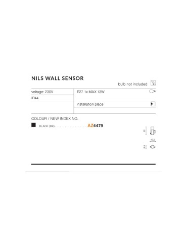 Azzardo NILS WALL SENSOR IP44 1xE27 Outdoor Black Wall Wash AZ4479 - product 2