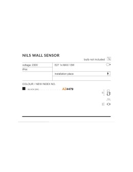 Azzardo NILS WALL SENSOR IP44 1xE27 Outdoor Black Wall Wash AZ4479 - product 2