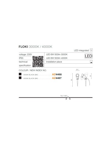 Azzardo FLOKI IP54 LED 6W 500lm 3000K Zewnętrzna Czarny Gruntowa AZ4468 - produkt 2