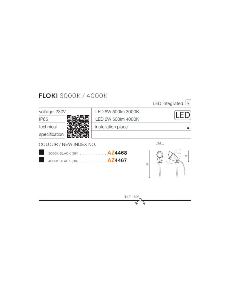Garden lamps driven into the ground (with wedge) - Azzardo FLOKI IP54 LED 6W 500lm 3000K Outdoor Black Ground AZ4468. - product kolory-swiatla.pl 2