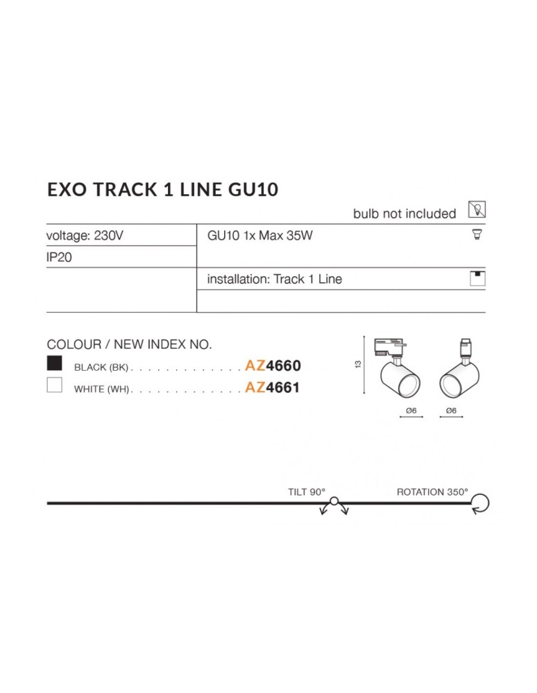 Lamps for 1 phase busbars - Azzardo EXO TRACK 1 LINE 1xGU10 Black Spotlight For Busbar 1F AZ4660 - product kolory-swiatla.pl 4