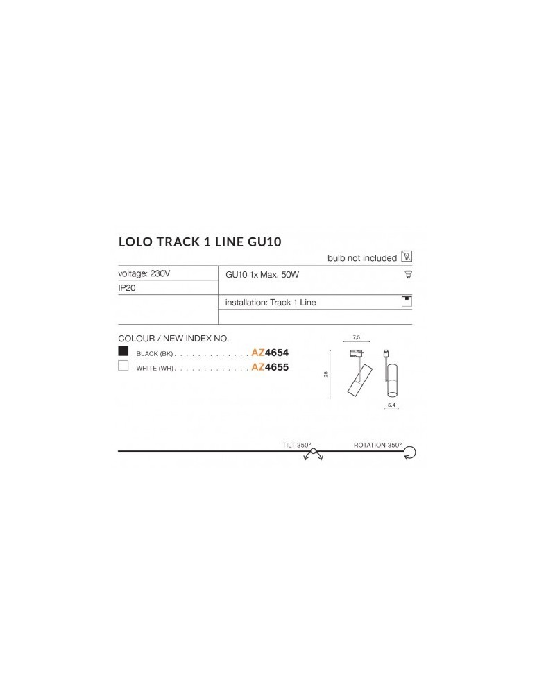 Lamps for 1 phase busbars - Azzardo LOLO TRACK 1 LINE 1xGU10 White Spotlight For Busbar 1F AZ4655 - product kolory-swiatla.pl 7