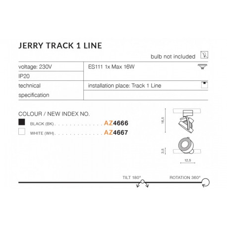 Azzardo JERRY TRACK 1 LINE 1xES111 GU10 Biały Reflektor Do Szynoprzewodu 1F AZ4667