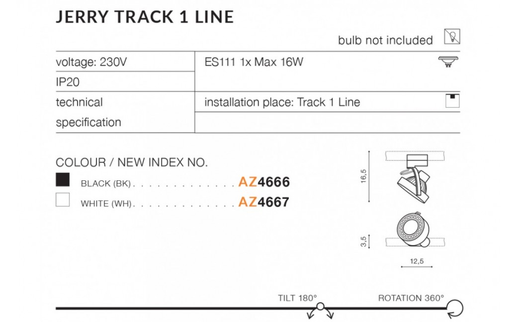 Azzardo JERRY TRACK 1 LINE 1xES111 GU10 Biały Reflektor Do Szynoprzewodu 1F AZ4667