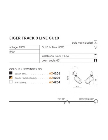 Azzardo EIGER TRACK 3 LINE 1xGU10 White Spotlight For Busbar 3F AZ4204 - product 2